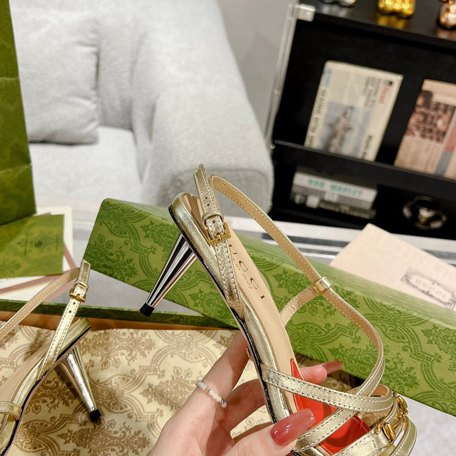 GG CLASSIC STRAPPY HEEL SANDAL METALLIC GOLD CALFSKIN