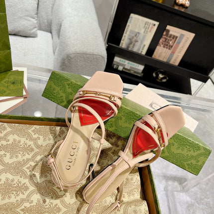 GG CLASSIC STRAPPY HEEL SANDAL PASTEL PINK CALFSKIN