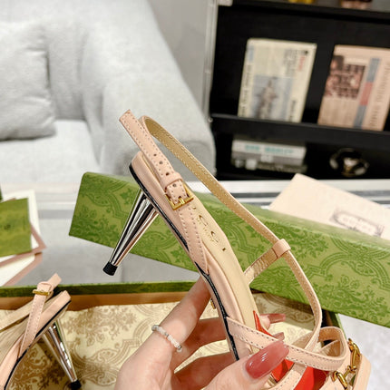 GG CLASSIC STRAPPY HEEL SANDAL PASTEL PINK CALFSKIN