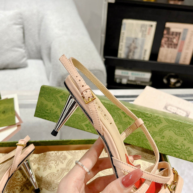 GG CLASSIC STRAPPY HEEL SANDAL PASTEL PINK CALFSKIN
