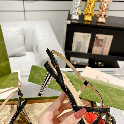 GG  CLASSIC STRAPPY HEEL SANDAL BLACK CALFSKIN