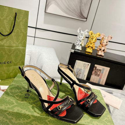 GG  CLASSIC STRAPPY HEEL SANDAL BLACK CALFSKIN