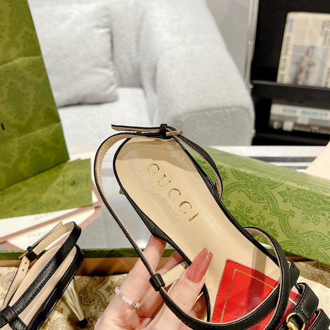 GG  CLASSIC STRAPPY HEEL SANDAL BLACK CALFSKIN