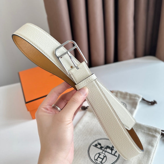 HM ROMAIN 35MM BELT WHITE CREAM LEATHER SILVER HARDWARE