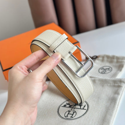 HM ROMAIN 35MM BELT WHITE CREAM LEATHER SILVER HARDWARE