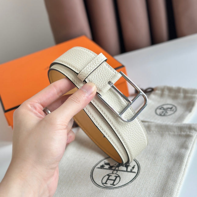 HM ROMAIN 35MM BELT WHITE CREAM LEATHER SILVER HARDWARE