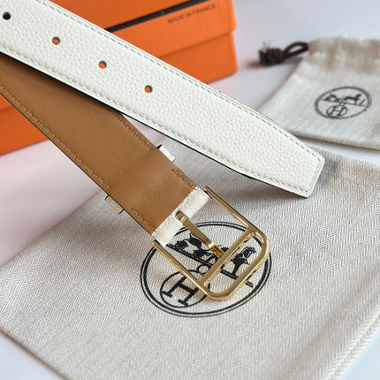 HM ROMAIN 35MM BELT WHITE CREAM LEATHER GOLD HARDWARE
