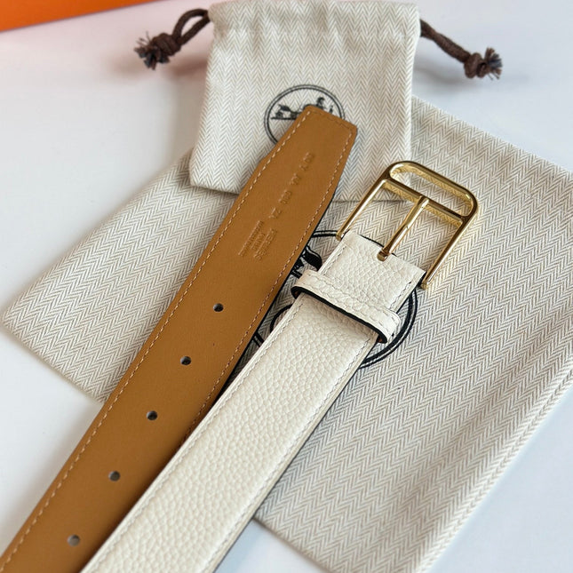 HM ROMAIN 35MM BELT WHITE CREAM LEATHER GOLD HARDWARE