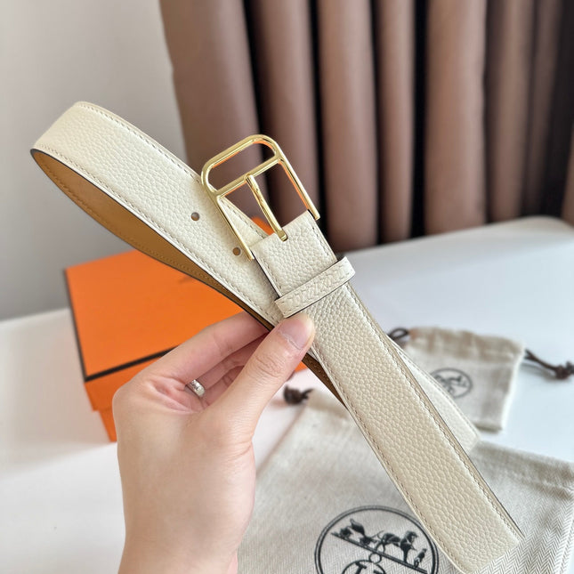HM ROMAIN 35MM BELT WHITE CREAM LEATHER GOLD HARDWARE
