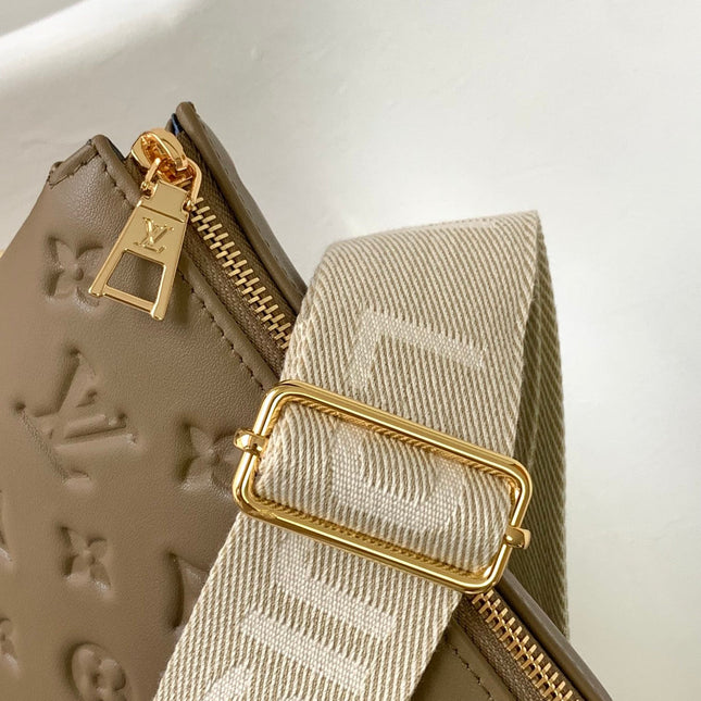 COUSSIN PM 26 IN BROWN MONOGRAM EMBOSSED LAMBSKIN GOLD HARDWARE