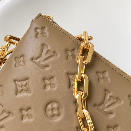COUSSIN PM 26 IN BROWN MONOGRAM EMBOSSED LAMBSKIN GOLD HARDWARE