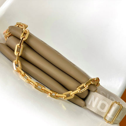 COUSSIN PM 26 IN BROWN MONOGRAM EMBOSSED LAMBSKIN GOLD HARDWARE