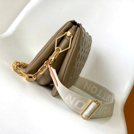 COUSSIN PM 26 IN BROWN MONOGRAM EMBOSSED LAMBSKIN GOLD HARDWARE