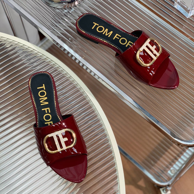 FLAT SLIDE IN WINE RED METALLIC CALFSKIN