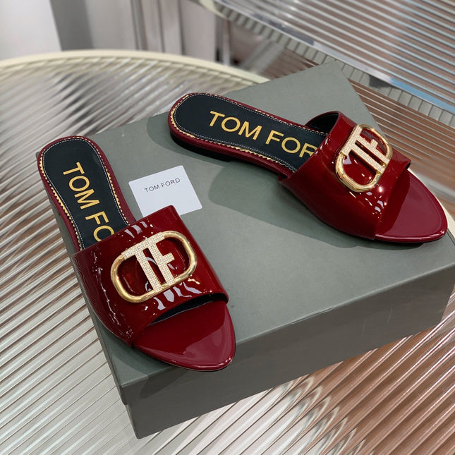 FLAT SLIDE IN WINE RED METALLIC CALFSKIN
