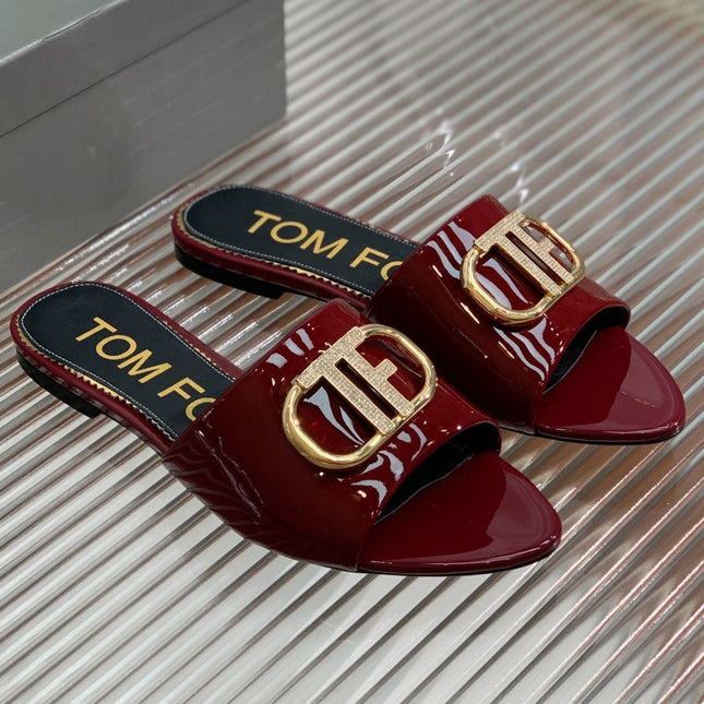 FLAT SLIDE IN WINE RED METALLIC CALFSKIN