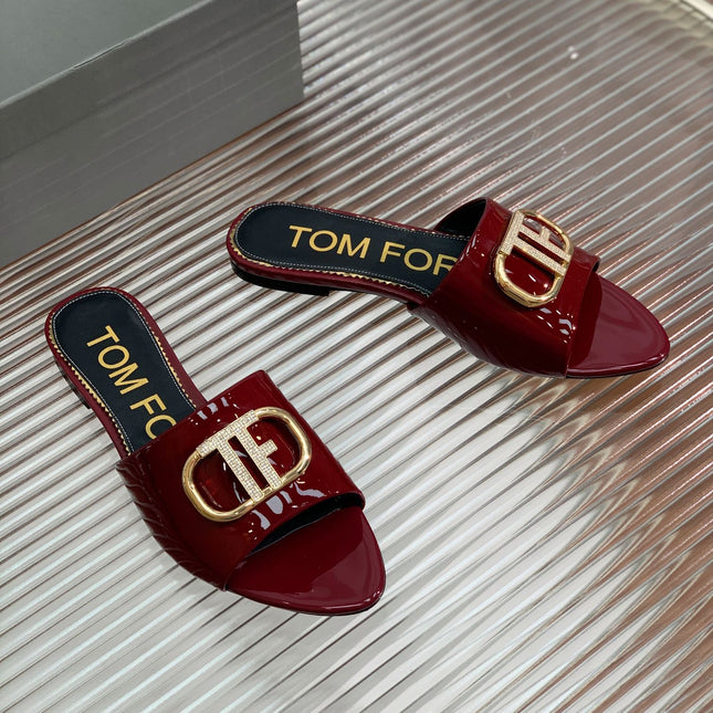FLAT SLIDE IN WINE RED METALLIC CALFSKIN