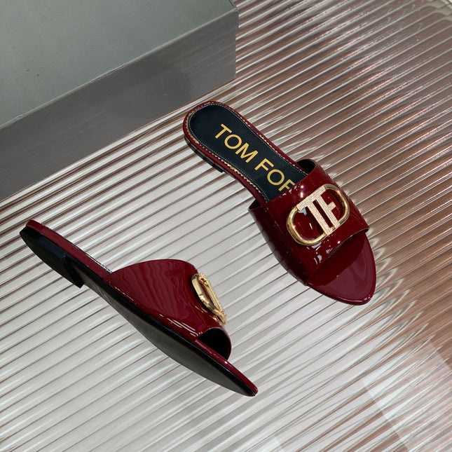 FLAT SLIDE IN WINE RED METALLIC CALFSKIN