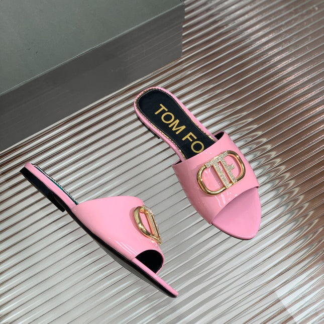 FLAT SLIDE IN BABY PINK METALLIC CALFSKIN