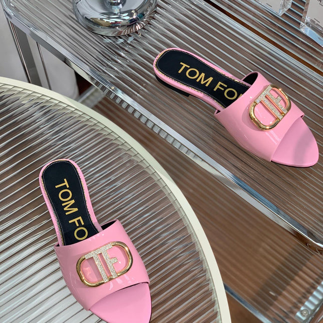 FLAT SLIDE IN BABY PINK METALLIC CALFSKIN