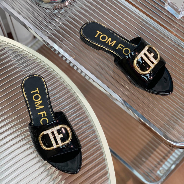 FLAT SLIDE IN BLACK METALLIC CALFSKIN