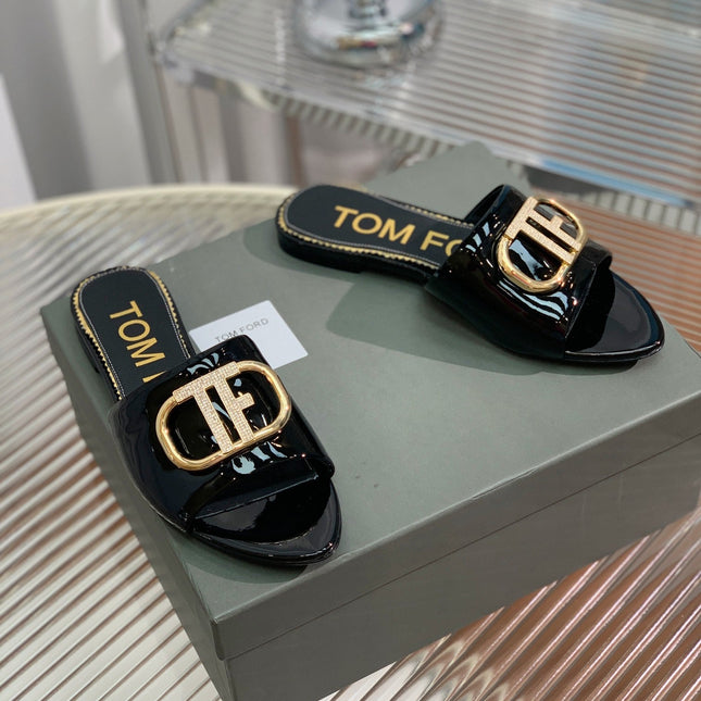 FLAT SLIDE IN BLACK METALLIC CALFSKIN