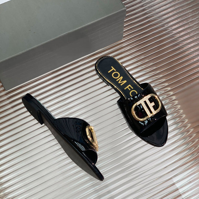 FLAT SLIDE IN BLACK METALLIC CALFSKIN