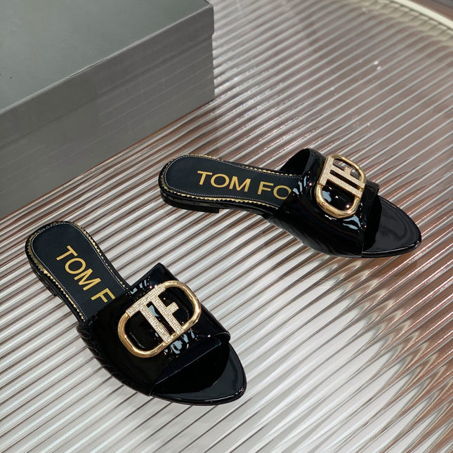 FLAT SLIDE IN BLACK METALLIC CALFSKIN