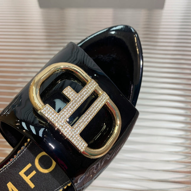 FLAT SLIDE IN BLACK METALLIC CALFSKIN
