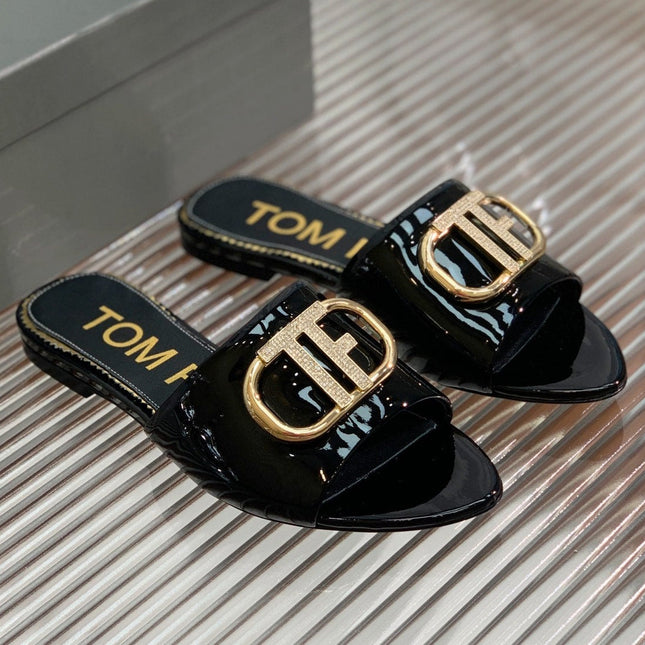 FLAT SLIDE IN BLACK METALLIC CALFSKIN