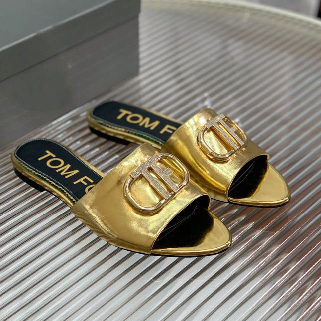 FLAT SLIDE IN GOLD METALLIC CALFSKIN