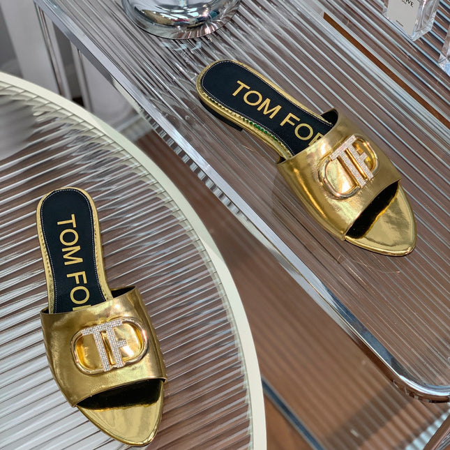 FLAT SLIDE IN GOLD METALLIC CALFSKIN