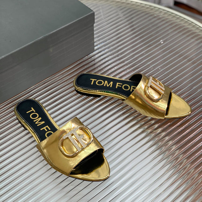 FLAT SLIDE IN GOLD METALLIC CALFSKIN