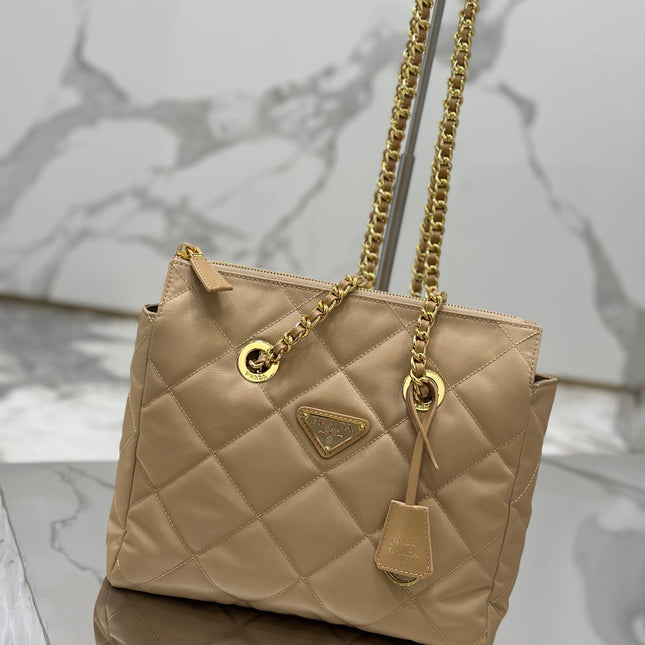 VINTAGE HOBO BAG 25 IN LIGHT FRENCH BEIGE QUILTED NYLON GOLD HARDWARE