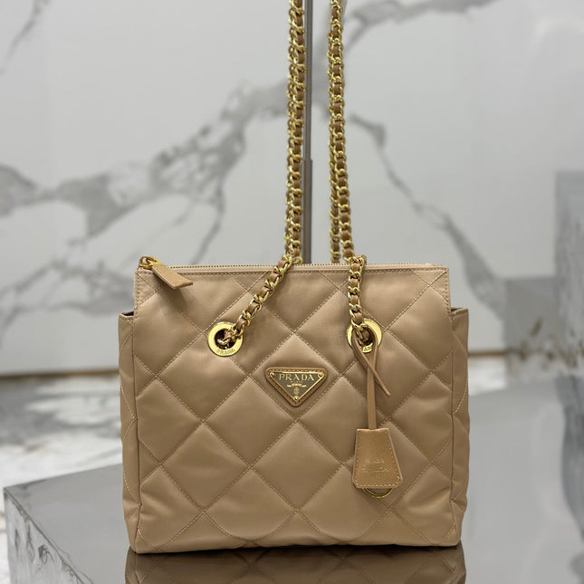 VINTAGE HOBO BAG 25 IN LIGHT FRENCH BEIGE QUILTED NYLON GOLD HARDWARE