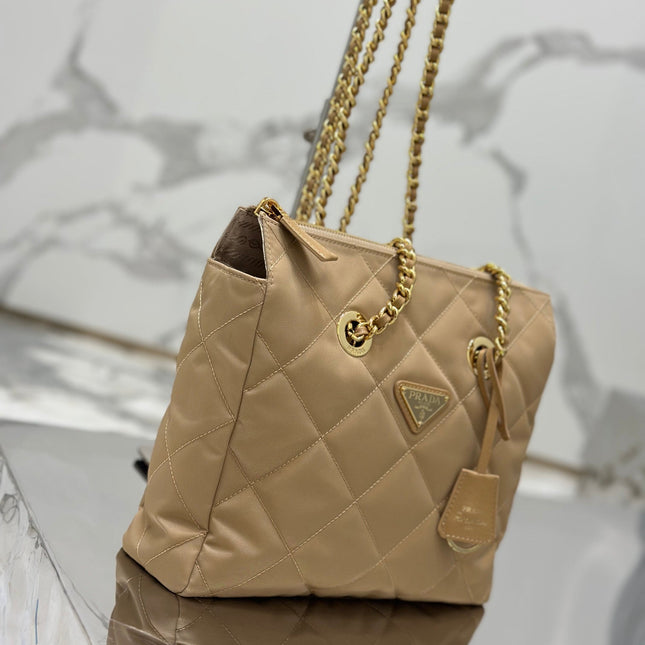 VINTAGE HOBO BAG 25 IN LIGHT FRENCH BEIGE QUILTED NYLON GOLD HARDWARE