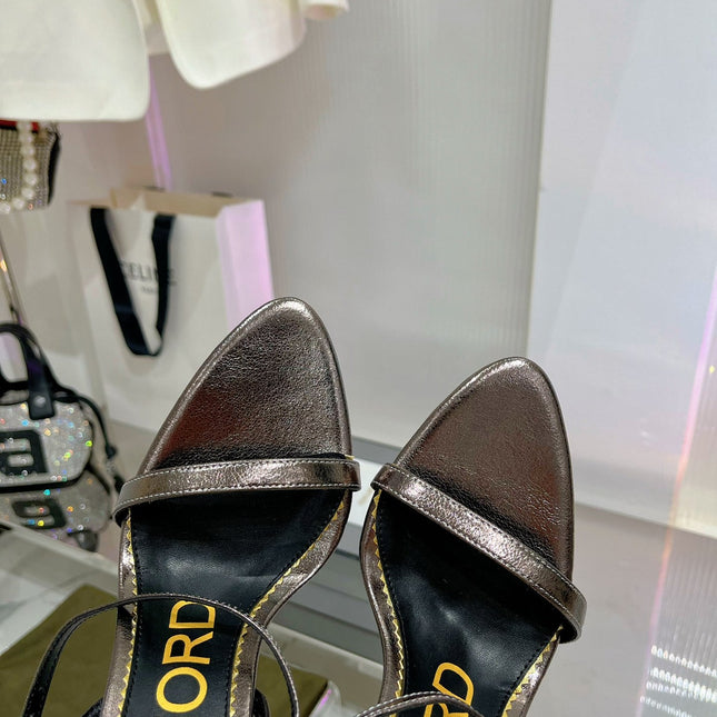 PADLOCK HIGH HEEL 10 CM SANDAL IN COFFEE BROWN SHEEPSKIN