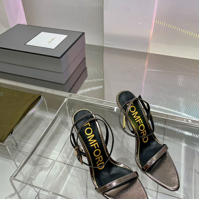 PADLOCK HIGH HEEL 10 CM SANDAL IN COFFEE BROWN SHEEPSKIN