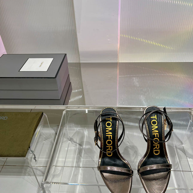 PADLOCK HIGH HEEL 10 CM SANDAL IN COFFEE BROWN SHEEPSKIN