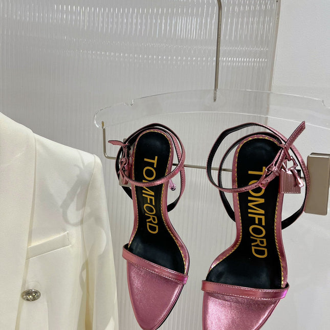 PADLOCK HIGH HEEL 10 CM SANDAL IN CREPE PINK SHEEPSKIN