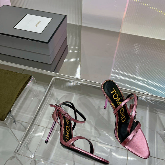 PADLOCK HIGH HEEL 10 CM SANDAL IN CREPE PINK SHEEPSKIN