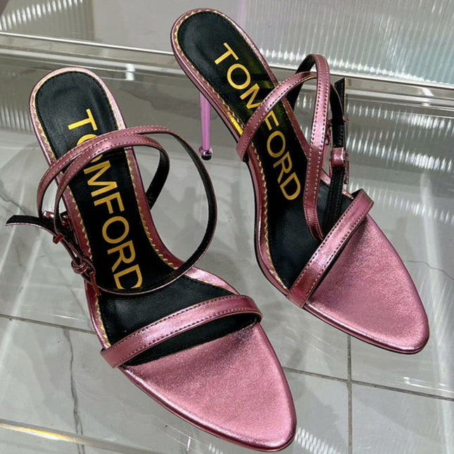 PADLOCK HIGH HEEL 10 CM SANDAL IN CREPE PINK SHEEPSKIN