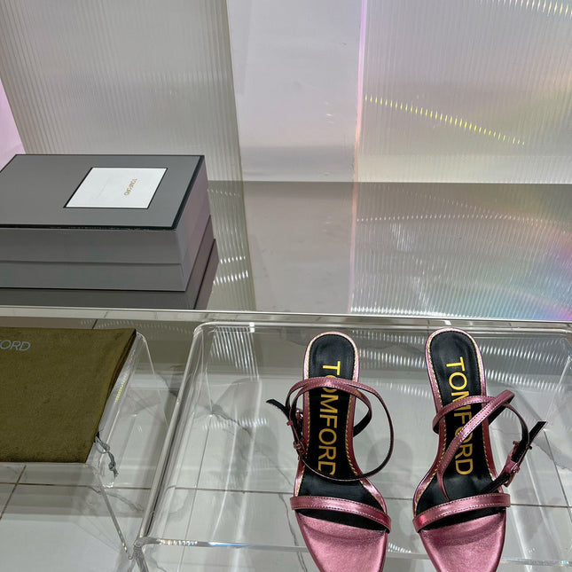 PADLOCK HIGH HEEL 10 CM SANDAL IN CREPE PINK SHEEPSKIN