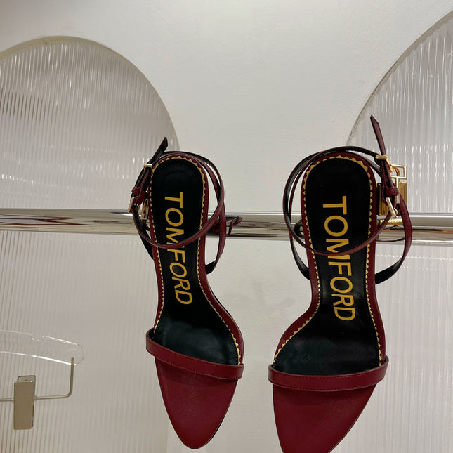 PADLOCK HIGH HEEL 10 CM SANDAL IN CURRANT RED SHEEPSKIN