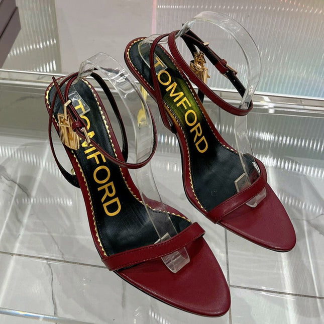 PADLOCK HIGH HEEL 10 CM SANDAL IN CURRANT RED SHEEPSKIN