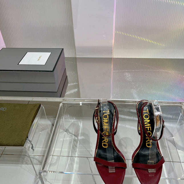 PADLOCK HIGH HEEL 10 CM SANDAL IN CURRANT RED SHEEPSKIN