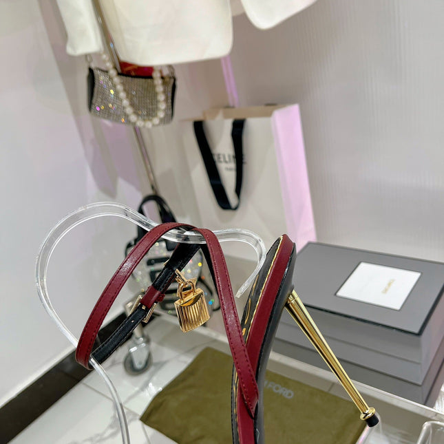 PADLOCK HIGH HEEL 10 CM SANDAL IN CURRANT RED SHEEPSKIN