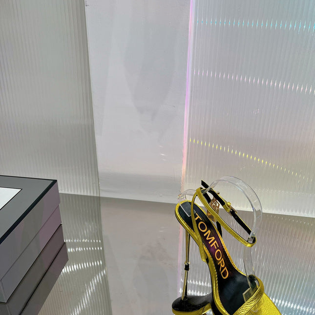 PADLOCK HIGH HEEL 10 CM SANDAL IN LIGHT GOLD SHEEPSKIN