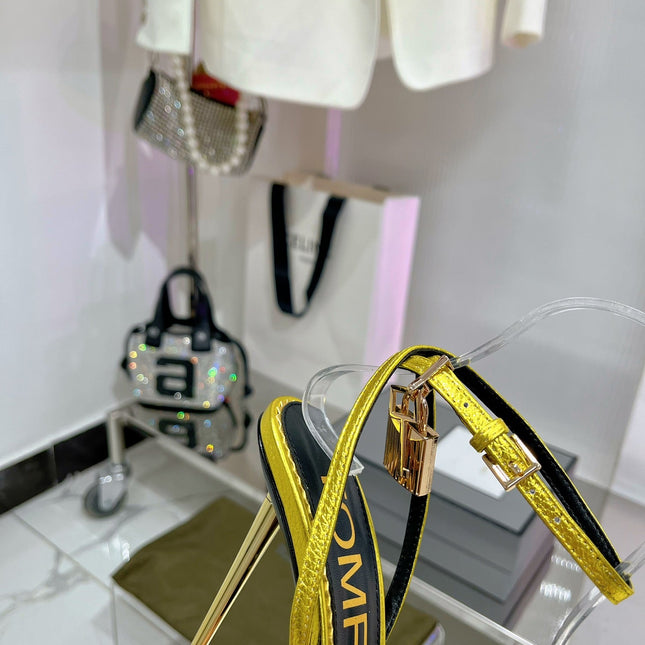 PADLOCK HIGH HEEL 10 CM SANDAL IN LIGHT GOLD SHEEPSKIN