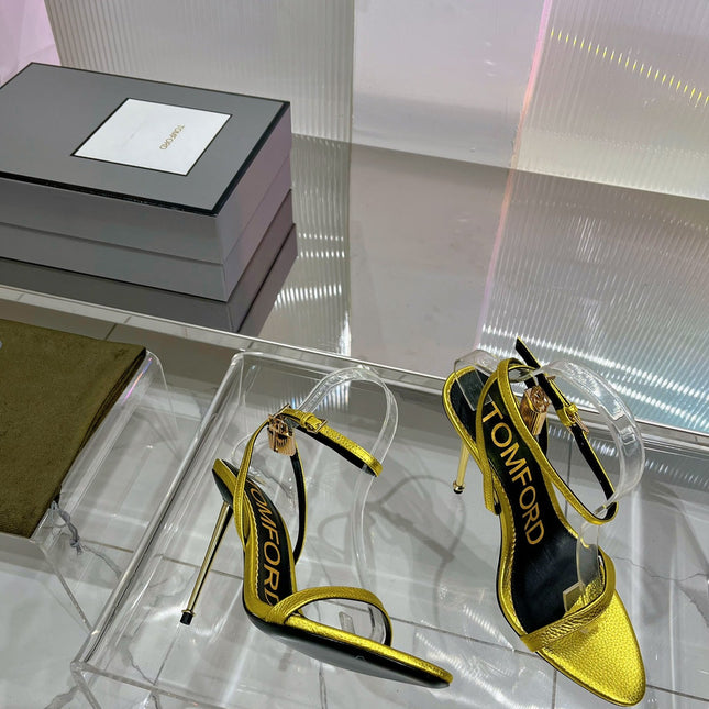 PADLOCK HIGH HEEL 10 CM SANDAL IN LIGHT GOLD SHEEPSKIN